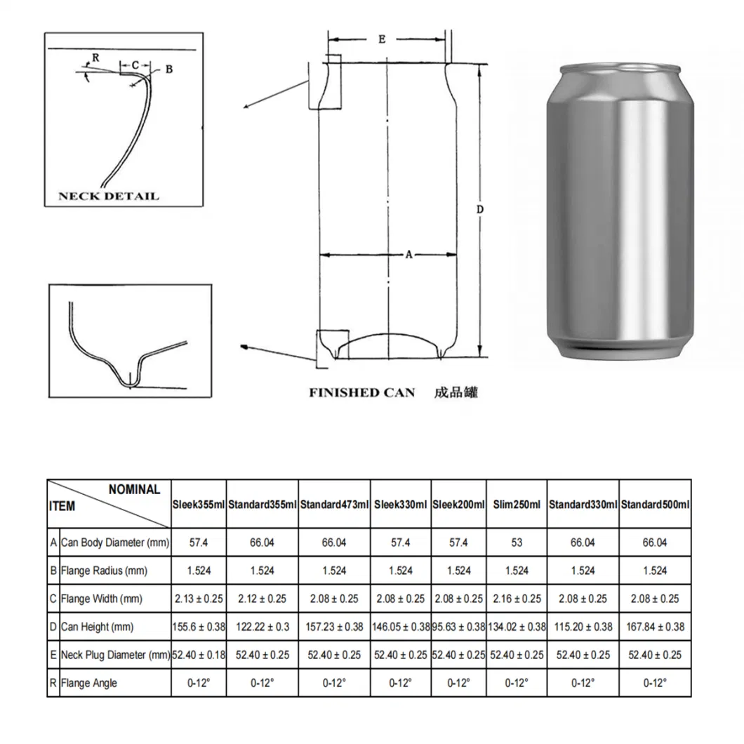 Customization Standard Stubby Sleek Slim Model Aluminum Beverage Cans with Sot Rpt Easy Open End